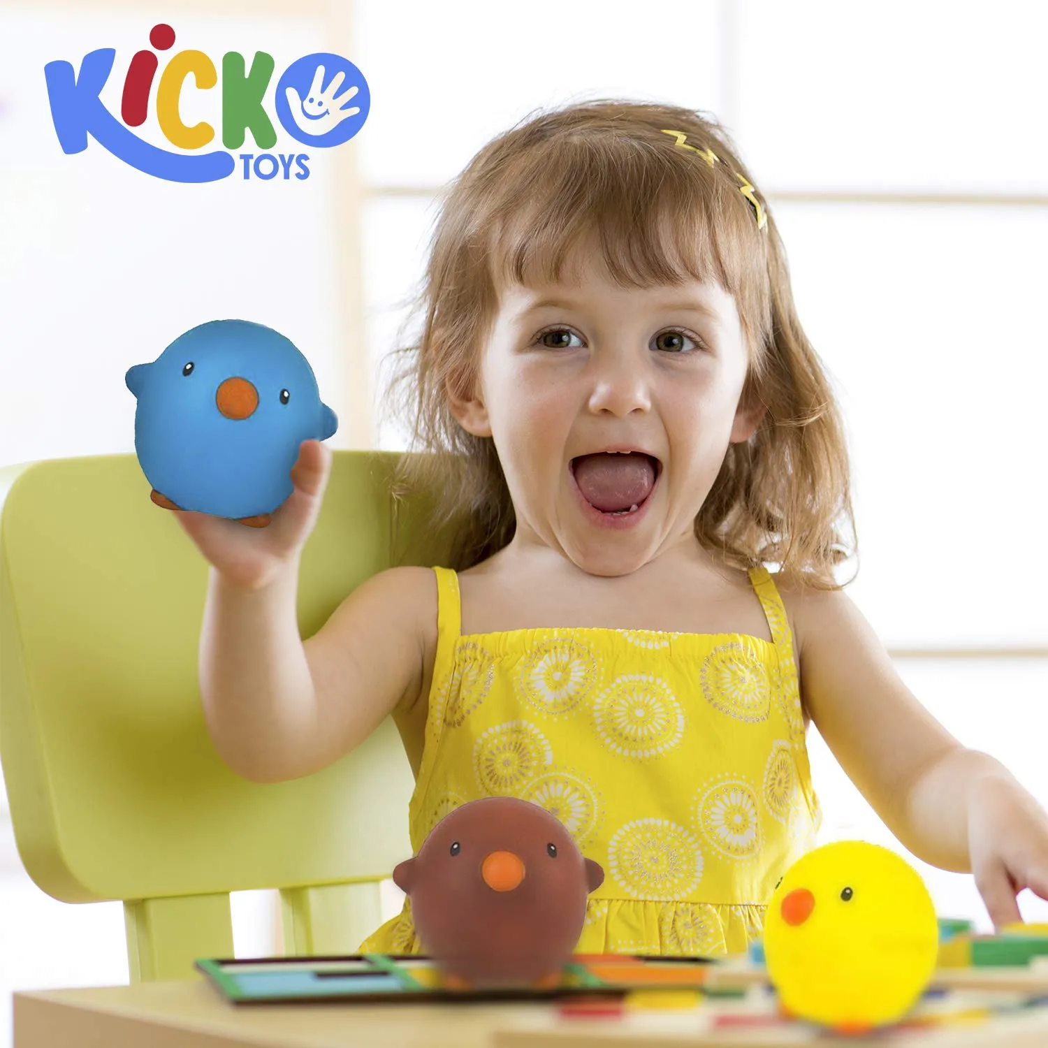 Kicko Easter Squish Chicky - Pack of 6 3 Inch Slow Rising Toy in Assorted Colors