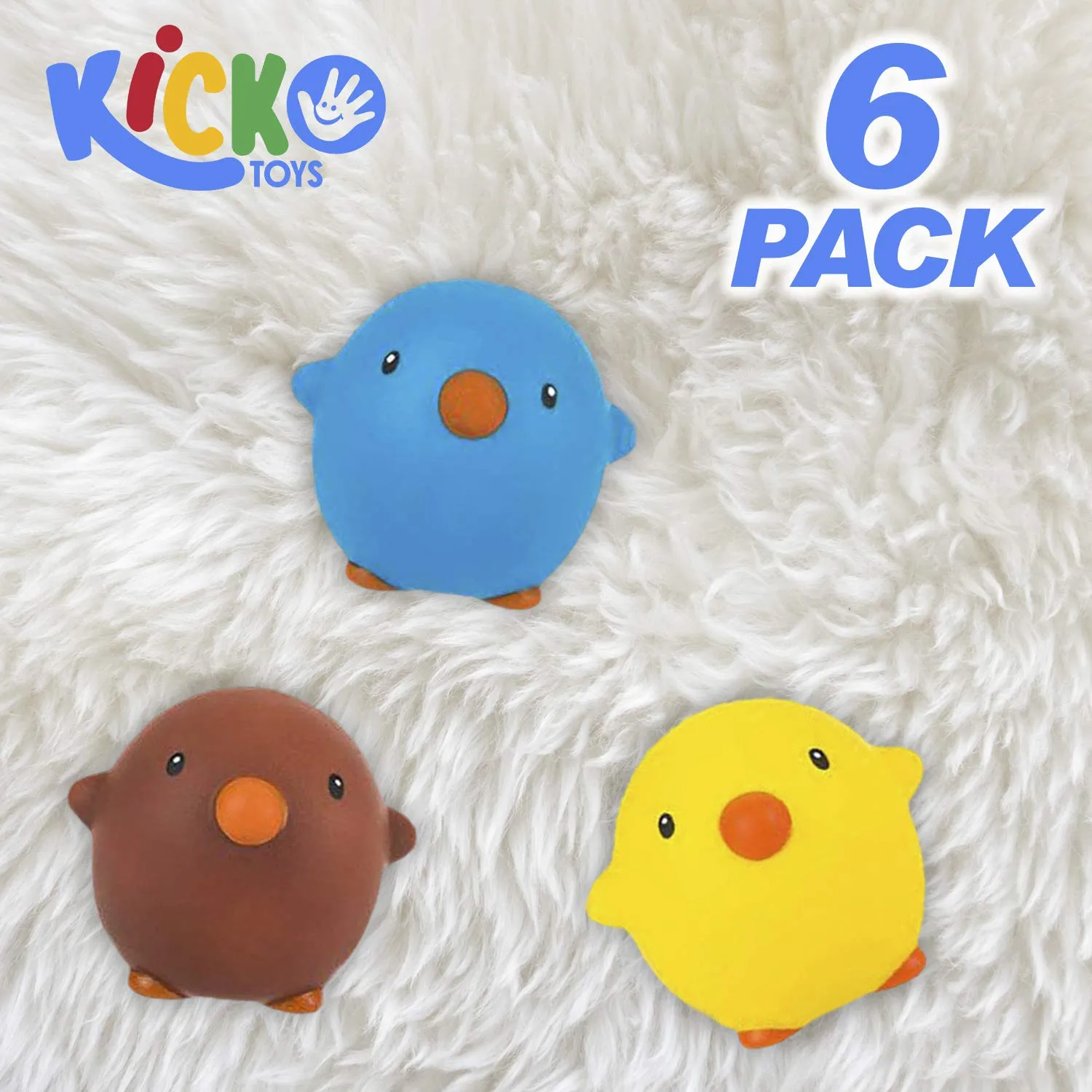 Kicko Easter Squish Chicky - Pack of 6 3 Inch Slow Rising Toy in Assorted Colors