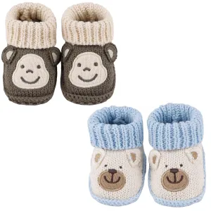 LACOFIA 2 Pairs Newborn Knitted Booties Soft Baby Boys Girls Bootees 0-3 Months Brown Monkey Blue Bear