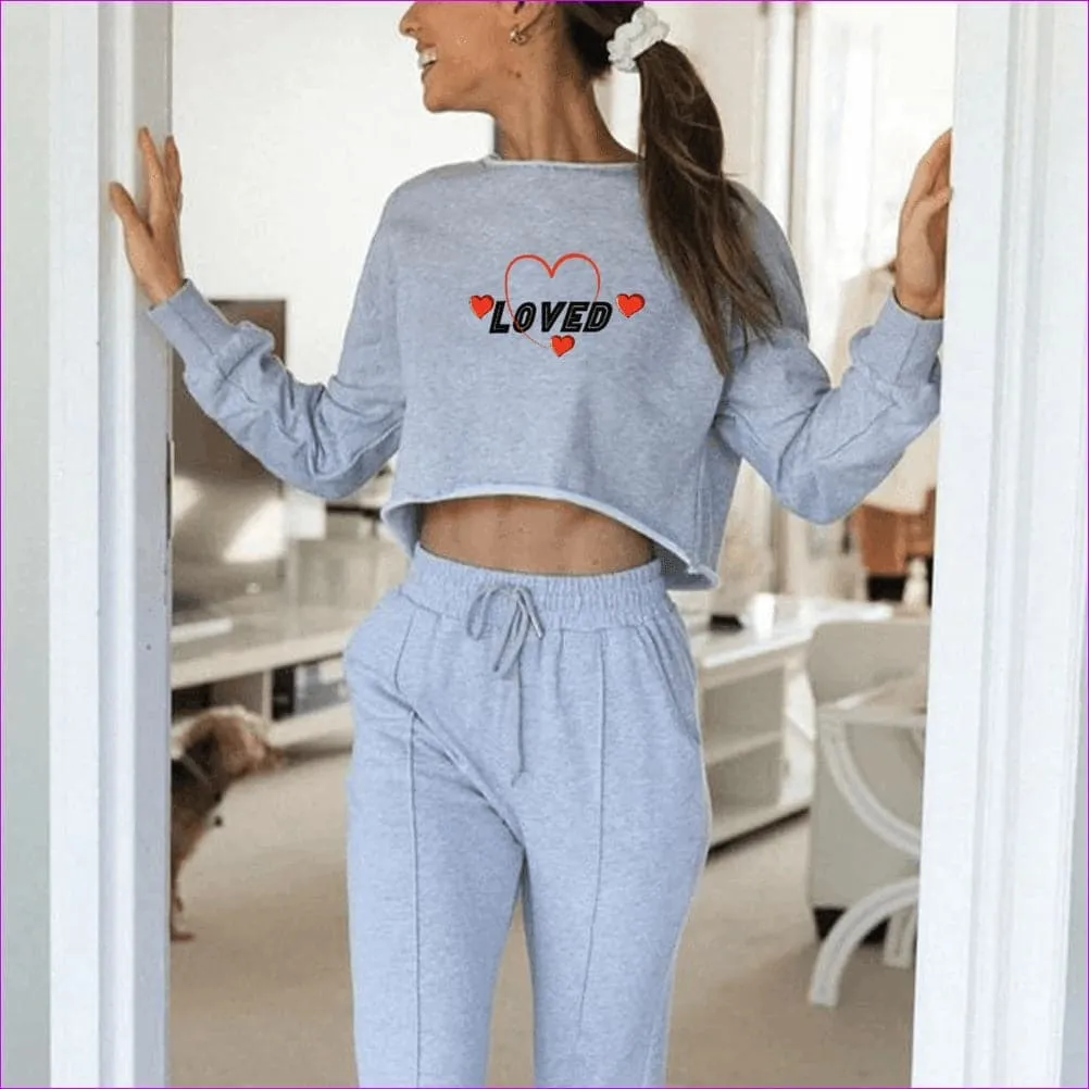 Loved Women Long Sleeve Loose Crop Top Two-Piece Set