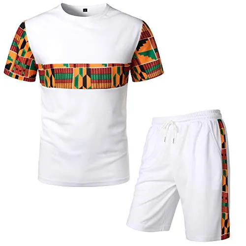 Men's Afrikan Pattern Printed T-Shirt and Shorts Set