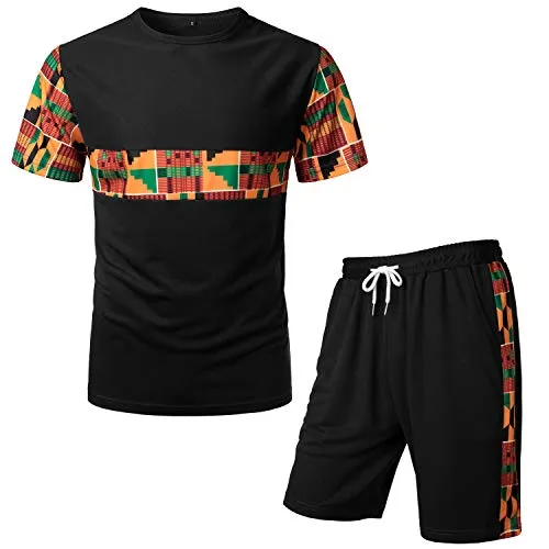 Men's Afrikan Pattern Printed T-Shirt and Shorts Set