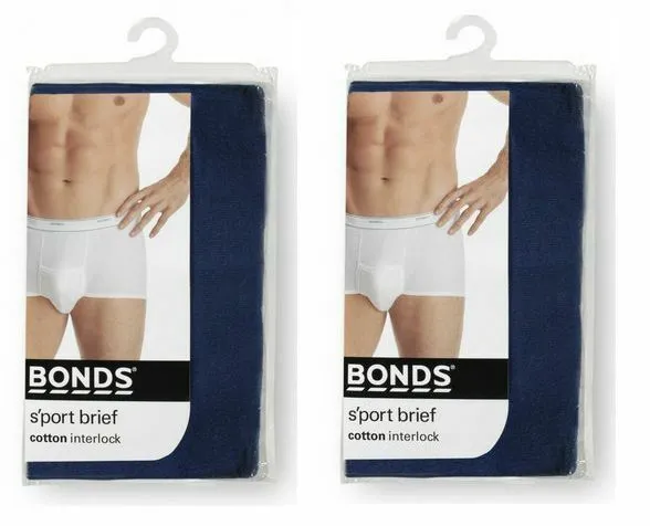 Mens Bonds White Navy 2 Pairs Cotton Briefs Support Undies Underwear