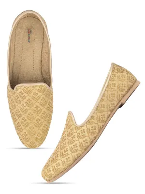 Men's Indian Ethnic Party Wear Golden Footwear - Desi Colour