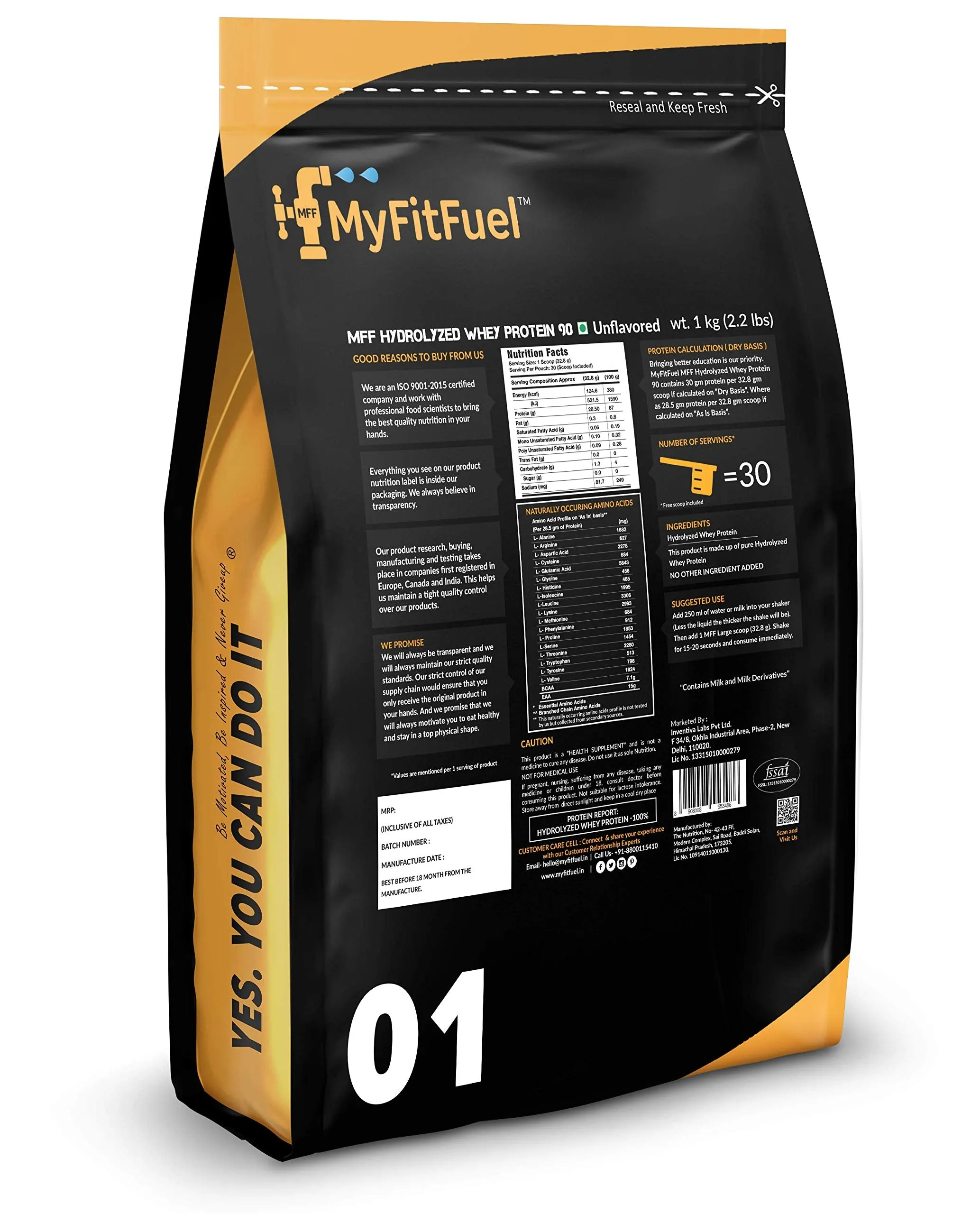 MyFitFuel Hydrolyzed Whey Protein Powder | 1 Kg, 30 Servings (Unflavoured) | Pre Digested Protein