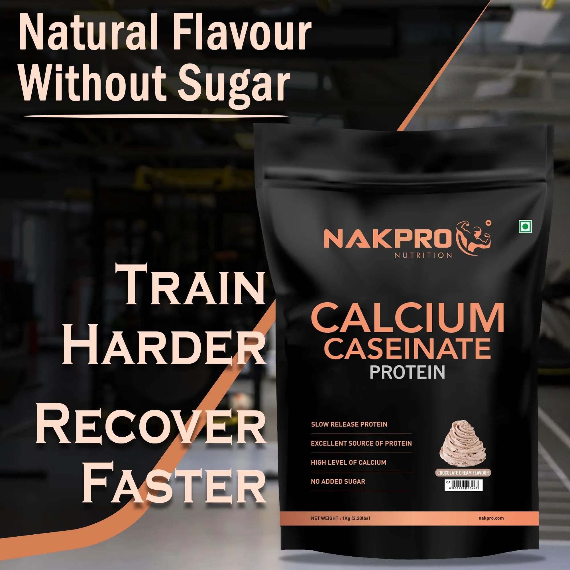 NAKPRO Calcium Caseinate | 27.88g Protein, 5.42g BCAA | Helps in Muscle Recovery | Slow Absorbing, Slow Digesting, Low Carbs Casein Protein Powder (2 Kg, Chocolate Cream)