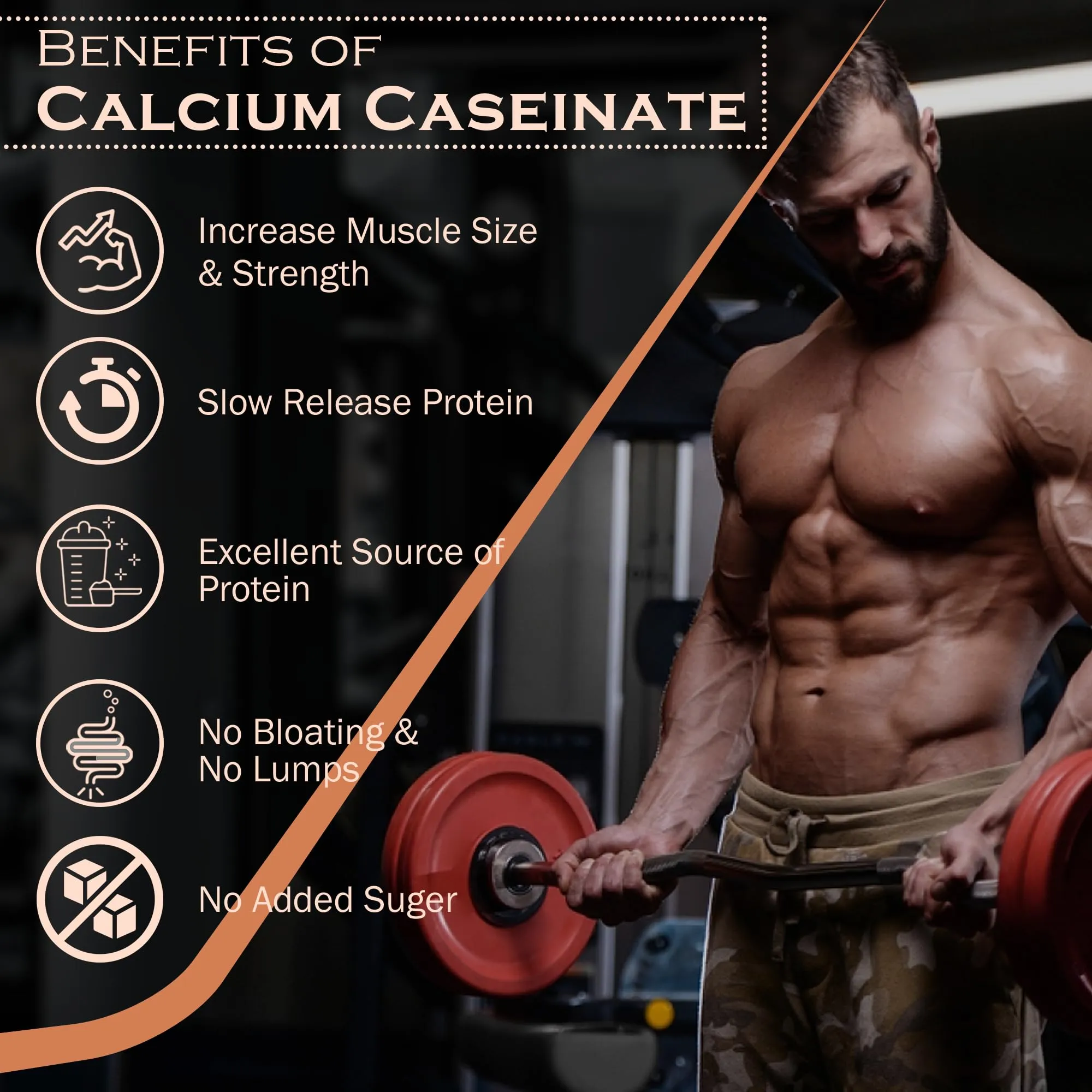 NAKPRO Calcium Caseinate | 27.88g Protein, 5.42g BCAA | Helps in Muscle Recovery | Slow Absorbing, Slow Digesting, Low Carbs Casein Protein Powder (2 Kg, Chocolate Cream)