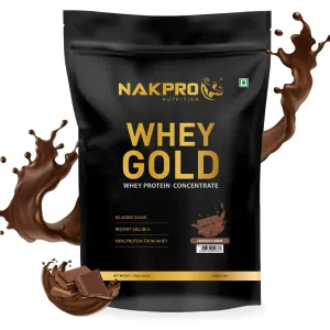 NAKPRO Gold Whey Protein Concentrate | 25.46g Protein, 5.57g BCAA | Muscle Gain, Strength, Muscle Recovery, Fast Absorbing Protein Supplement Powder (1 Kg, Chocolate)