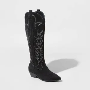 New - Universal Thread Women's Faux Suede Zipper Pull Loops Knee Western Boots Heel