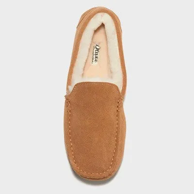 Open Box - dluxe by dearfoams Men's Nelson Shearling Moccasin Slippers