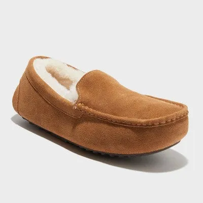 Open Box - dluxe by dearfoams Men's Nelson Shearling Moccasin Slippers