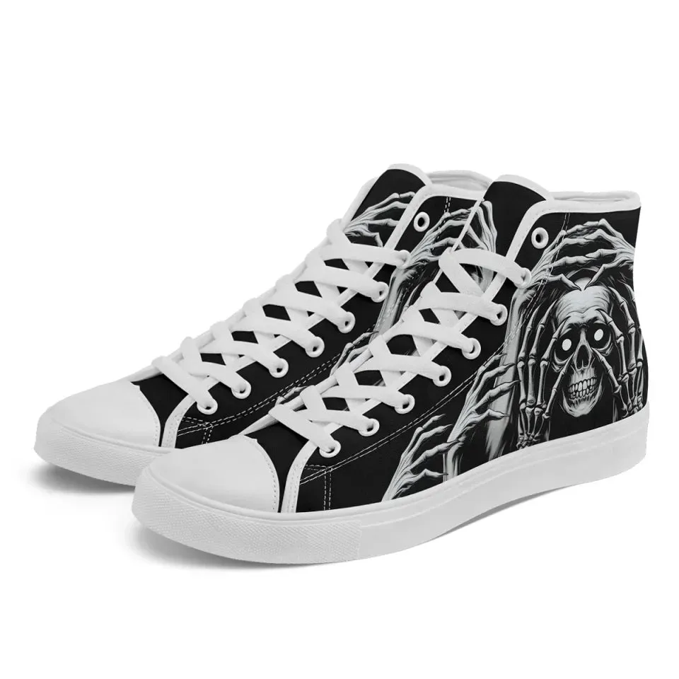 Personalized Skull Sneakers, Custom Canvas High Top Shoes,  Skeleton Shoes for Men and Women