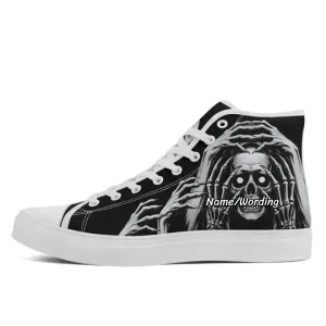 Personalized Skull Sneakers, Custom Canvas High Top Shoes,  Skeleton Shoes for Men and Women