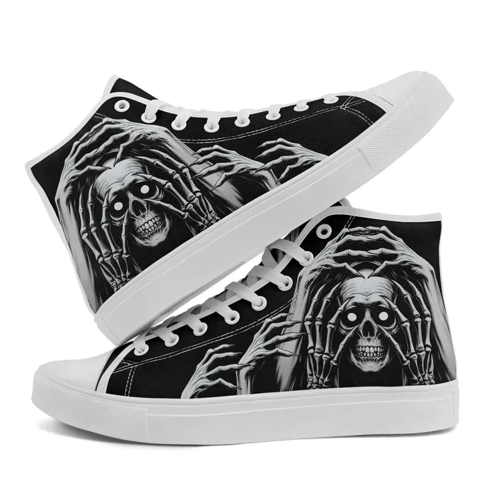 Personalized Skull Sneakers, Custom Canvas High Top Shoes,  Skeleton Shoes for Men and Women