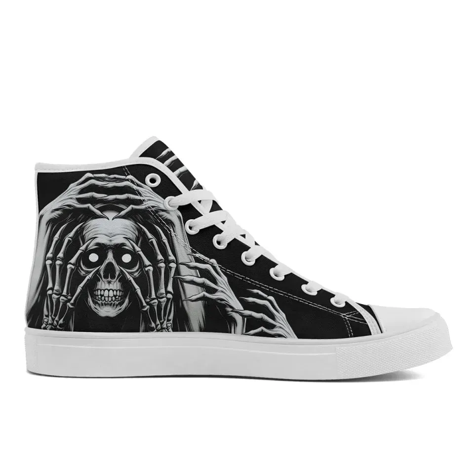 Personalized Skull Sneakers, Custom Canvas High Top Shoes,  Skeleton Shoes for Men and Women