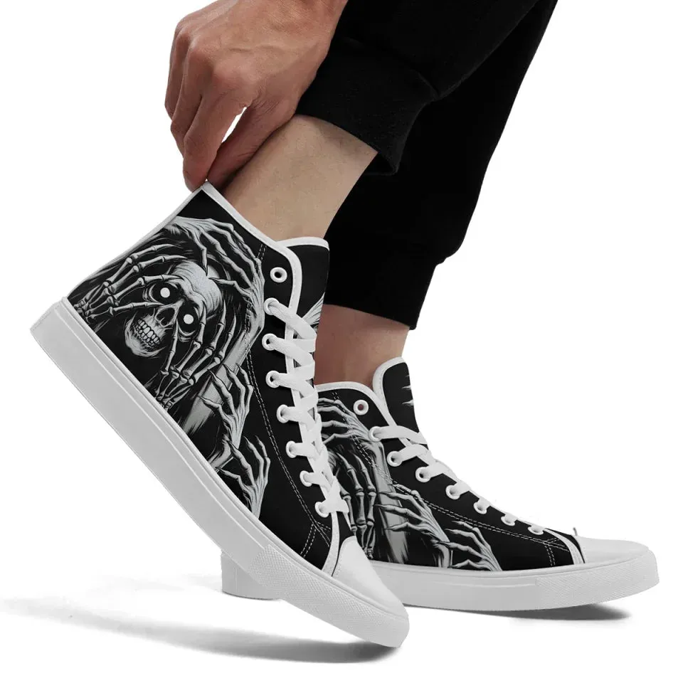 Personalized Skull Sneakers, Custom Canvas High Top Shoes,  Skeleton Shoes for Men and Women