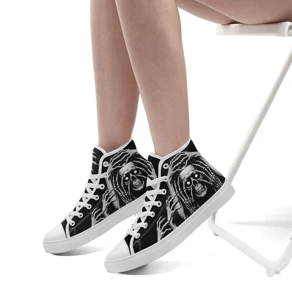 Personalized Skull Sneakers, Custom Canvas High Top Shoes,  Skeleton Shoes for Men and Women