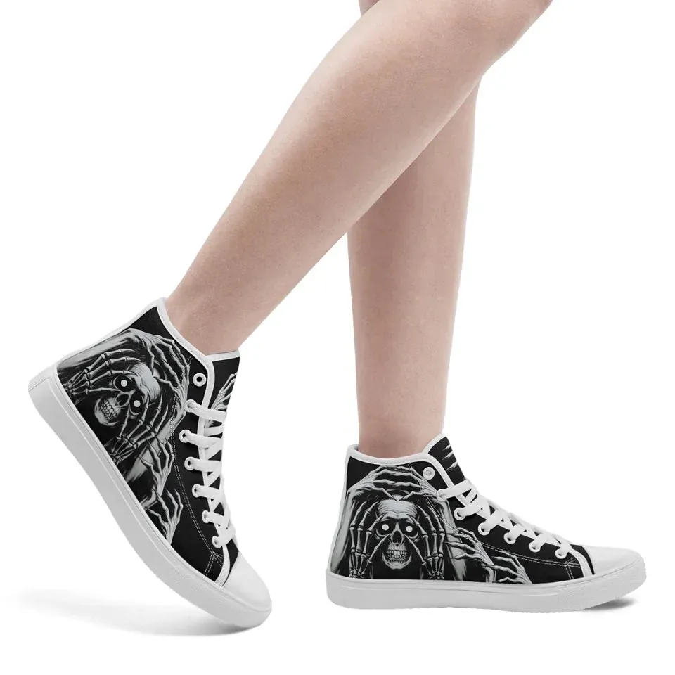 Personalized Skull Sneakers, Custom Canvas High Top Shoes,  Skeleton Shoes for Men and Women