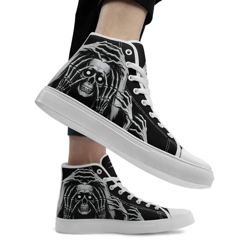 Personalized Skull Sneakers, Custom Canvas High Top Shoes,  Skeleton Shoes for Men and Women