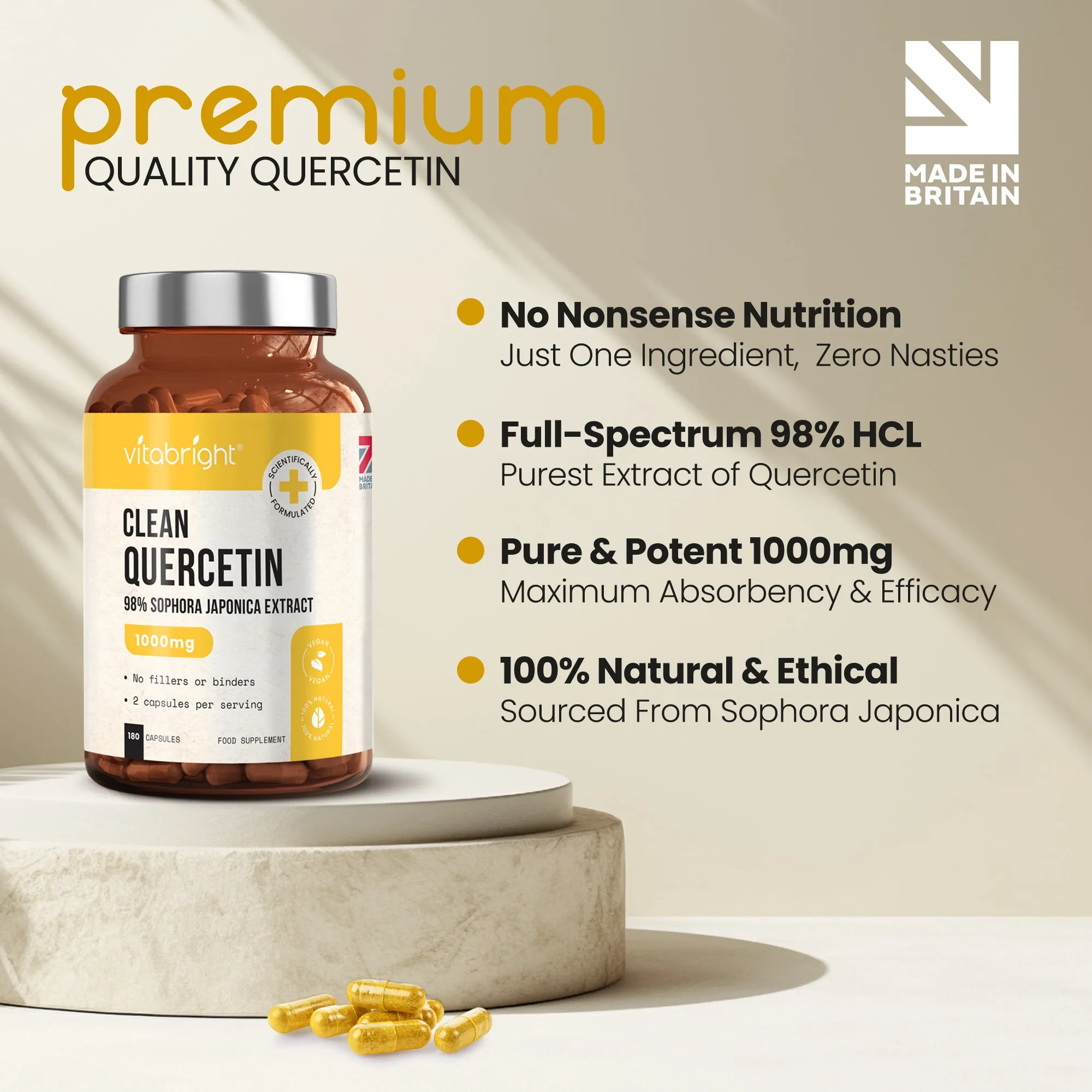 Quercetin Capsules 500mg Capsules - 98% Extract - 1000 mg pure extract