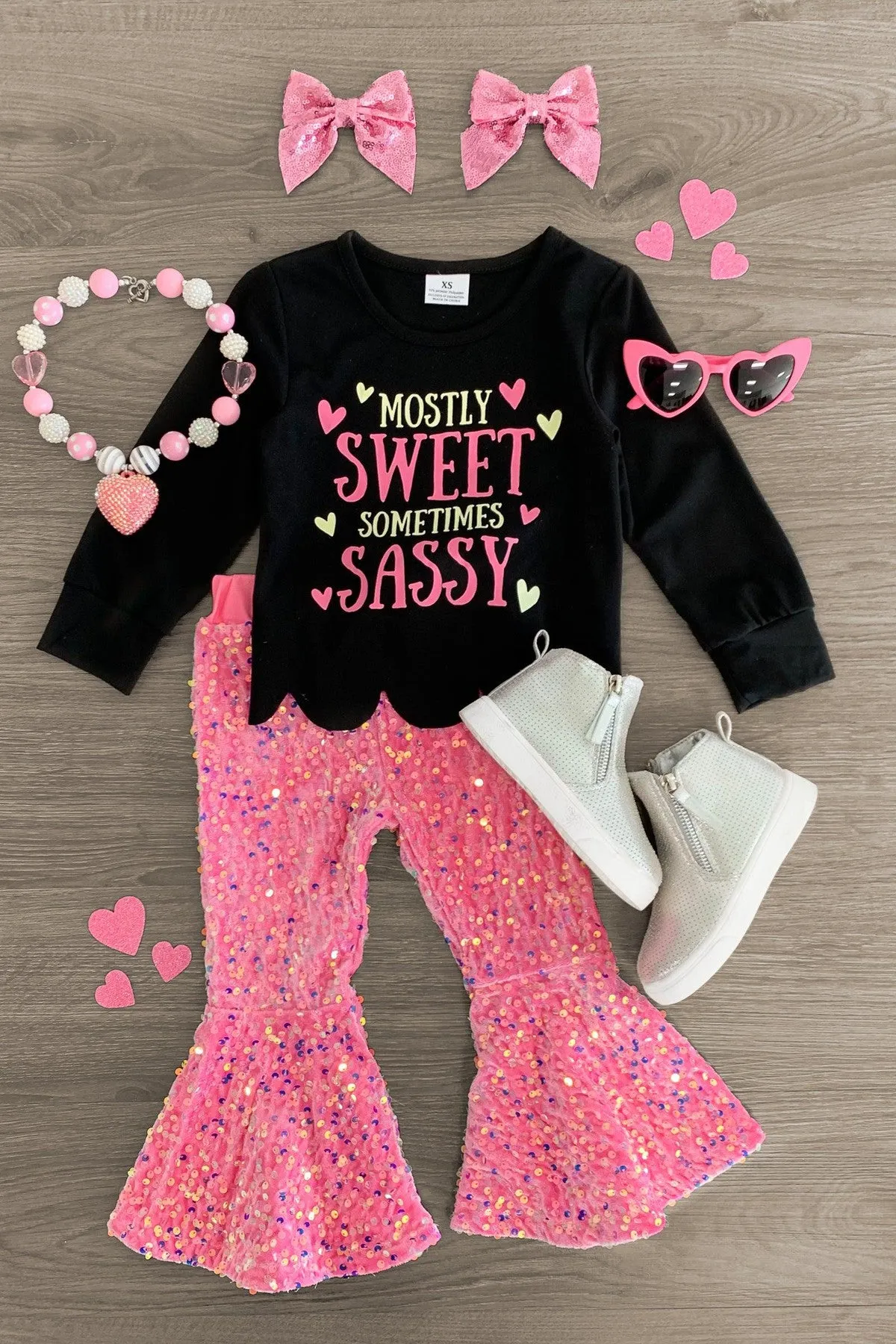 "Mostly Sweet Sometimes Sassy" Sequin Bell Bottom Set