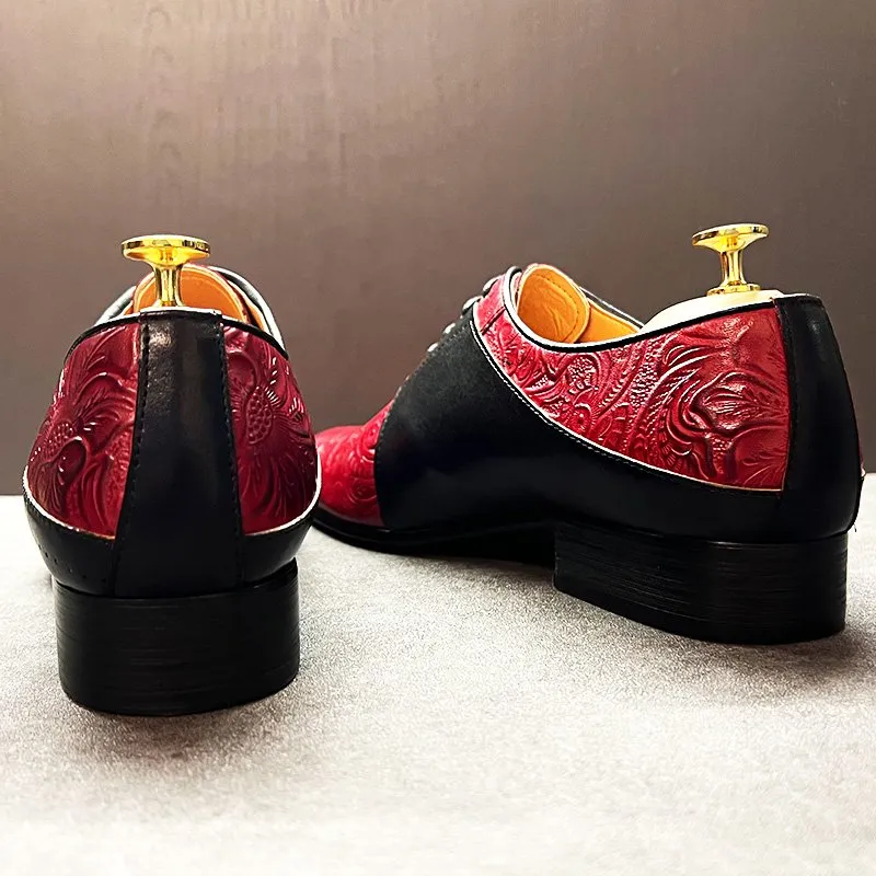 Red Black Embossed Genuine Leather Shoes