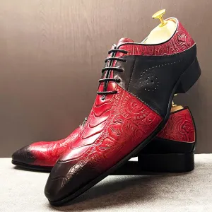 Red Black Embossed Genuine Leather Shoes