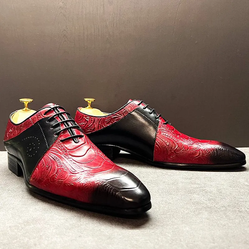 Red Black Embossed Genuine Leather Shoes