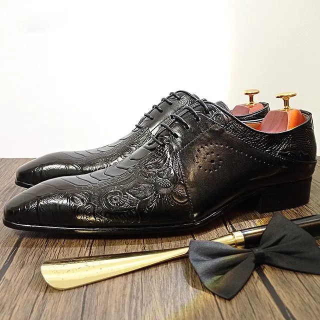 Red Black Embossed Genuine Leather Shoes