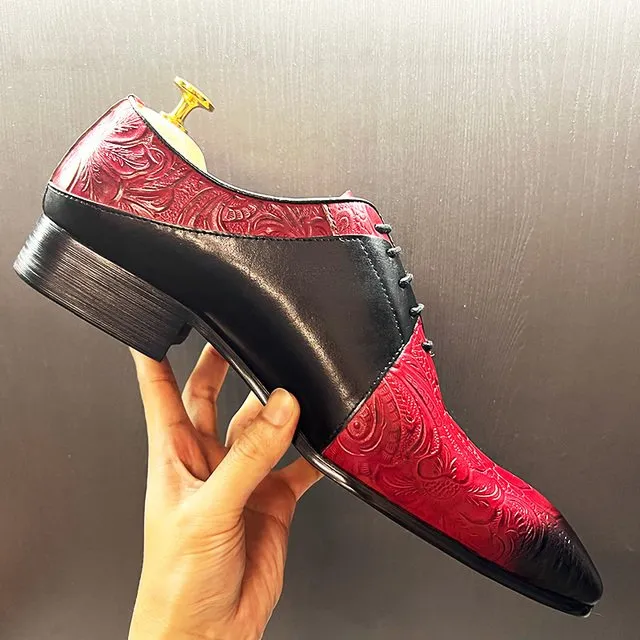 Red Black Embossed Genuine Leather Shoes