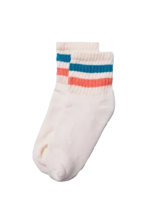 Retro Stripe Quarter Crew Sock- Tile/Coral