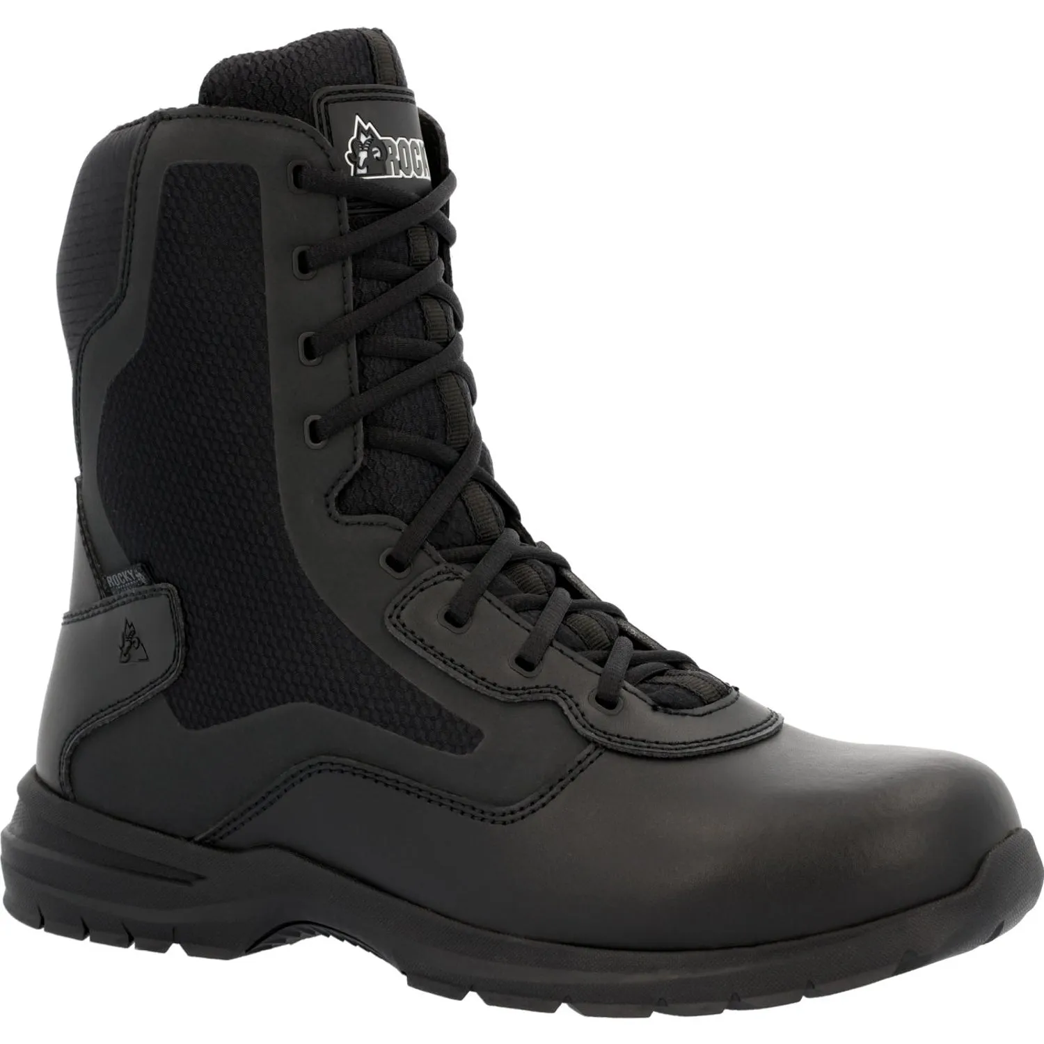 Rocky Mens Black Leather 8in Cadet Side Zip Work Boots