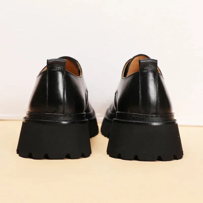 Solid Black Genuine Leather Derby Shoes