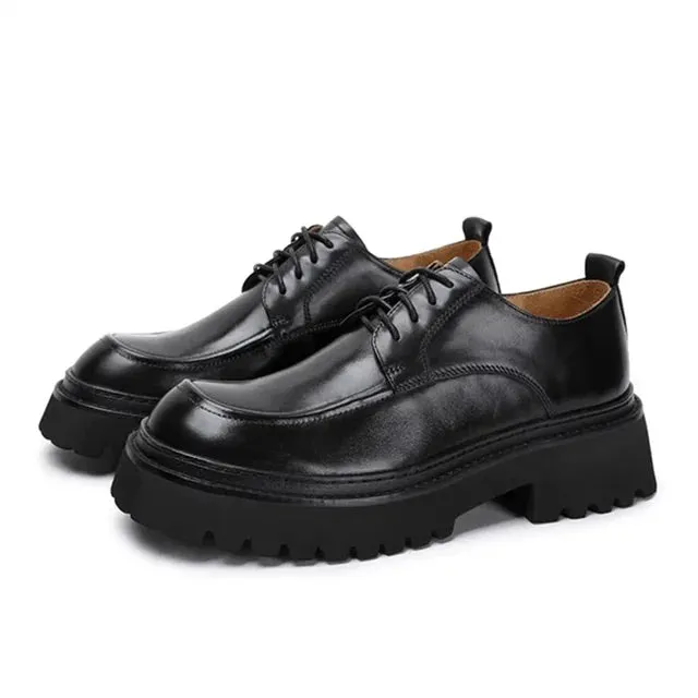 Solid Black Genuine Leather Derby Shoes