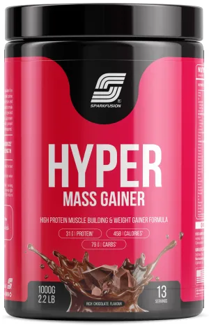 Sparkfusion Hyper Mass Gainer High Protein Muscle Building&Weight Gainer Formula Powder 31G Protein,79G Carbs,458 Calories With Milk For Muscle Support&Muscle Mass Gain 1000 Gram Chocolate Flavour