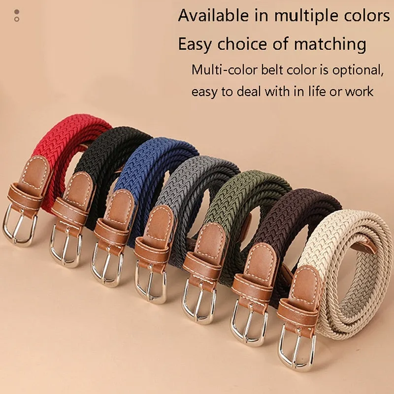 Stretch Canvas Leather Belts for Men Female Casual Knitted Woven Military Tactical Strap Male Elastic Belt for Pants Jeans