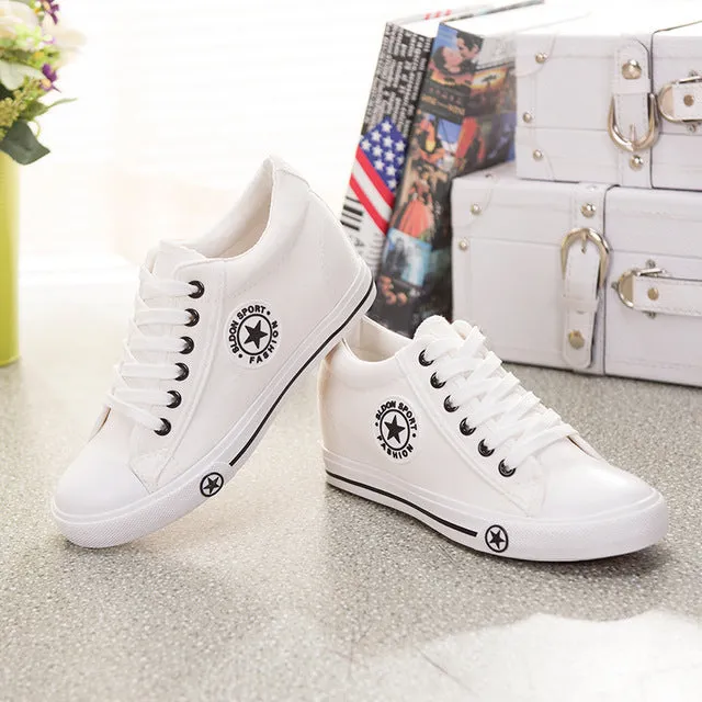 Summer Wedges Canvas Shoes Women Casual Shoes Female Cute White Basket Stars Zapatos Mujer Trainers 5 cm Height