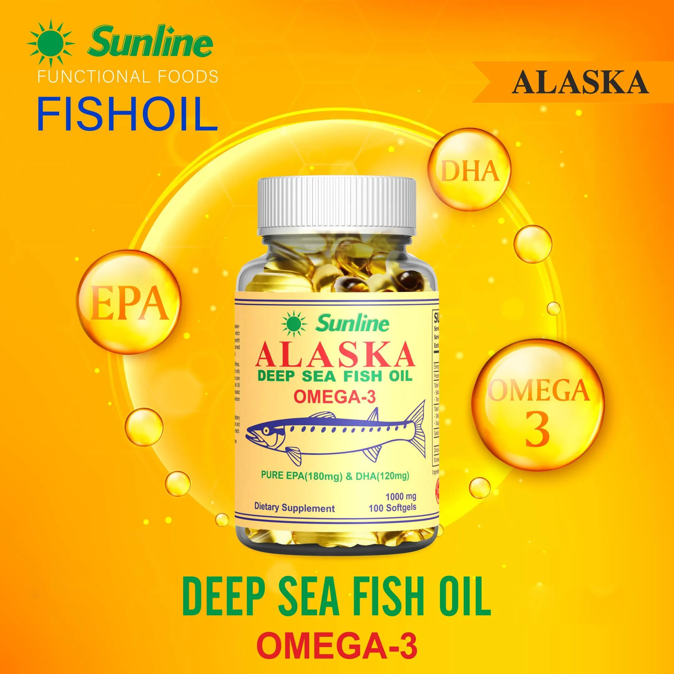 Sunline Alaska Omega-3 | Deep Sea Fish Oil | 1000Mg,100 Softgels