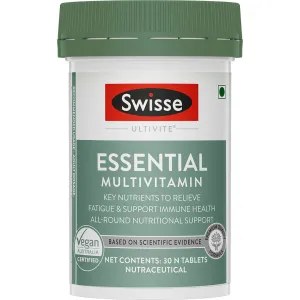 Swisse Essential Multivitamin For Men & Women, 30 Tablets - Vegan Certified Multivitamin with 100% RDA of Vitamin B, Vitamin E, Biotin & Minerals - Australia's No. 1 Multivitamin Brand