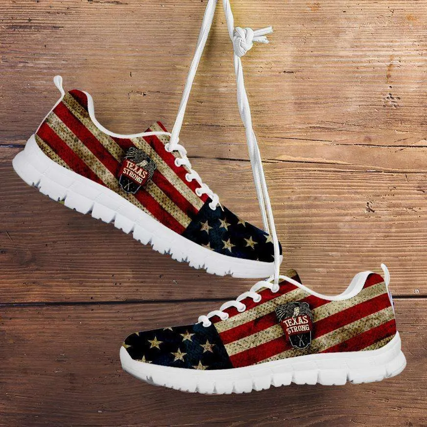 Texas Strong Distressed USA Flag Mesh Fabric Running Shoes