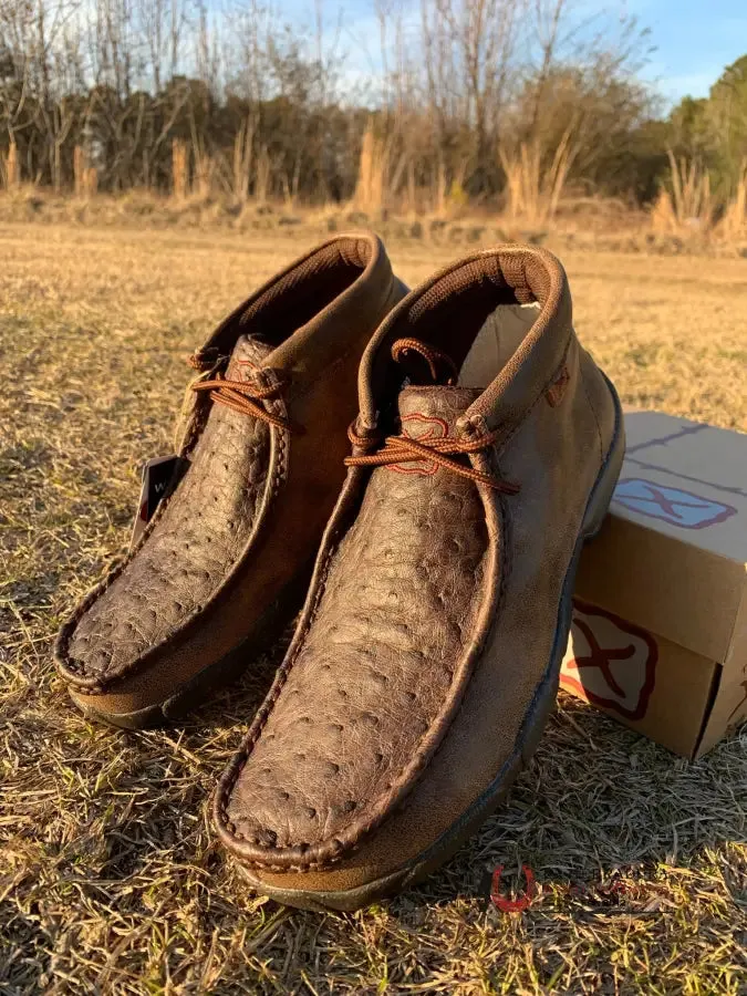 TWISTED X MENS CHUKKA DRIVING MOC BROWN & BROWN OSTRICH CASUAL SHOES