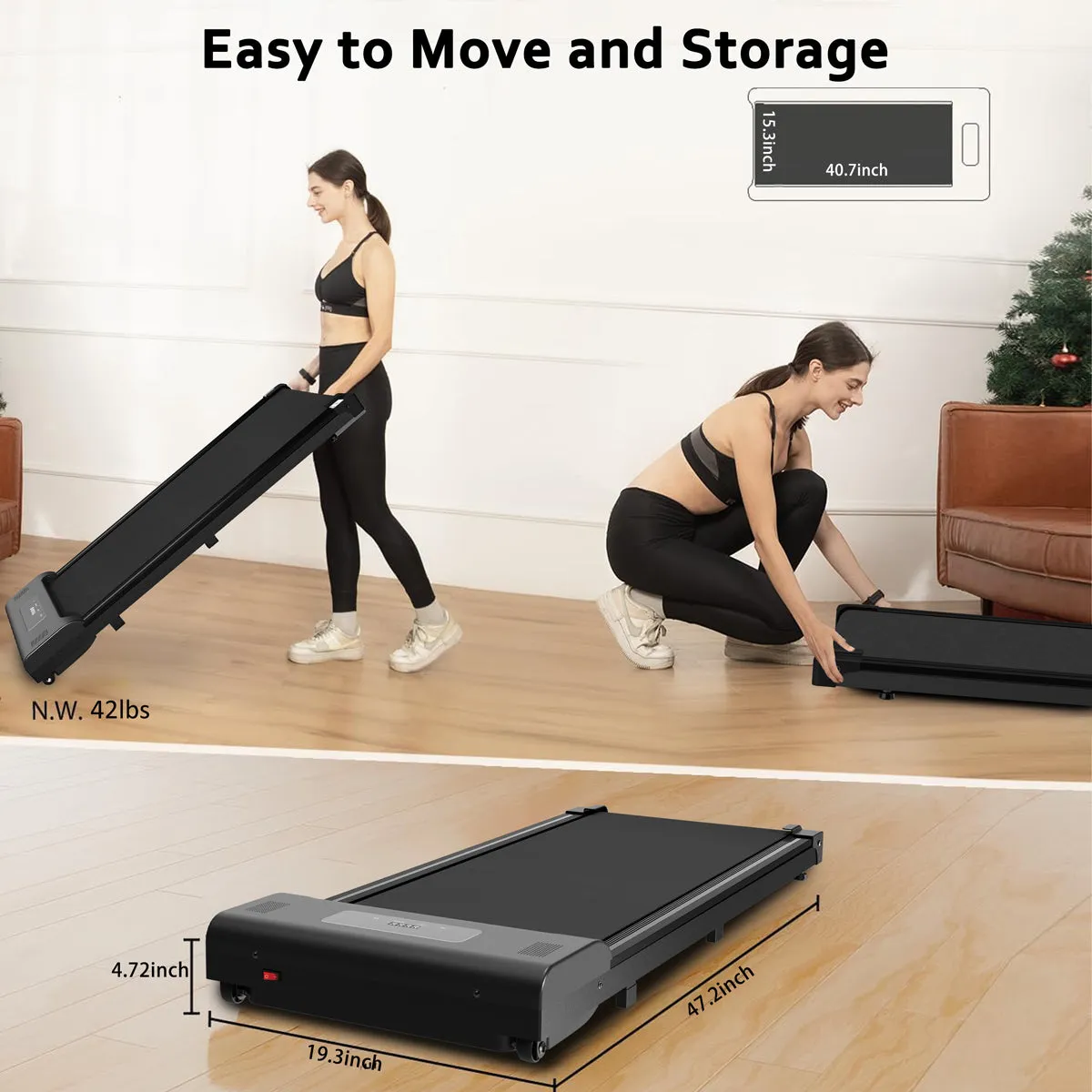 Undertable treadmill, walking mat, portable jogger with remote LED display (265 pounds)