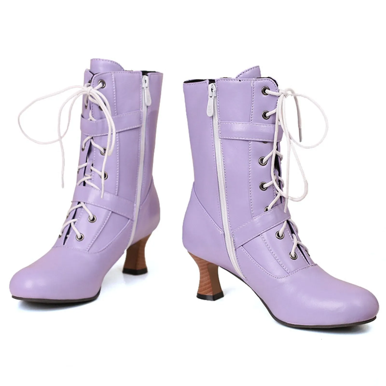 Vintage Leather Lace-up High Heel Boots