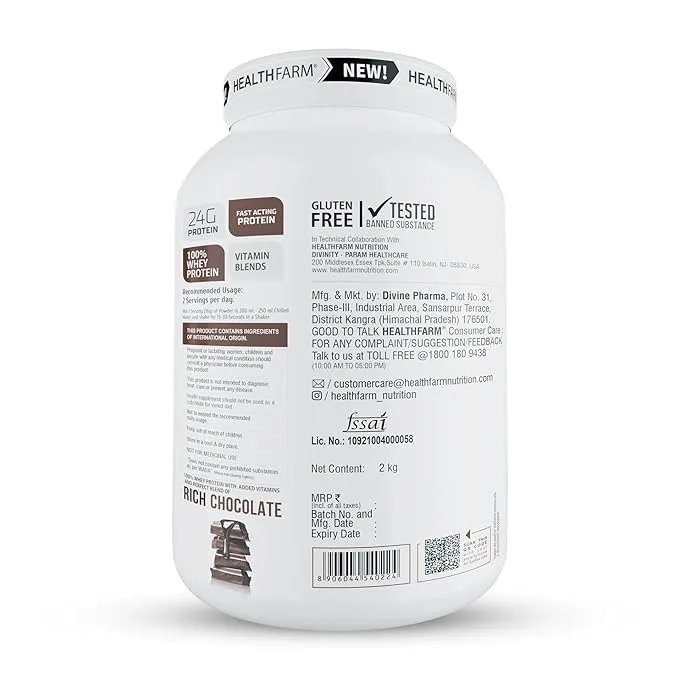 Whey Protein Plus with Added Vitamins (Rich Chocolate, 2kg - 4.4lb) | 24gm Protein Per Serving, Build Lean & Big Muscle