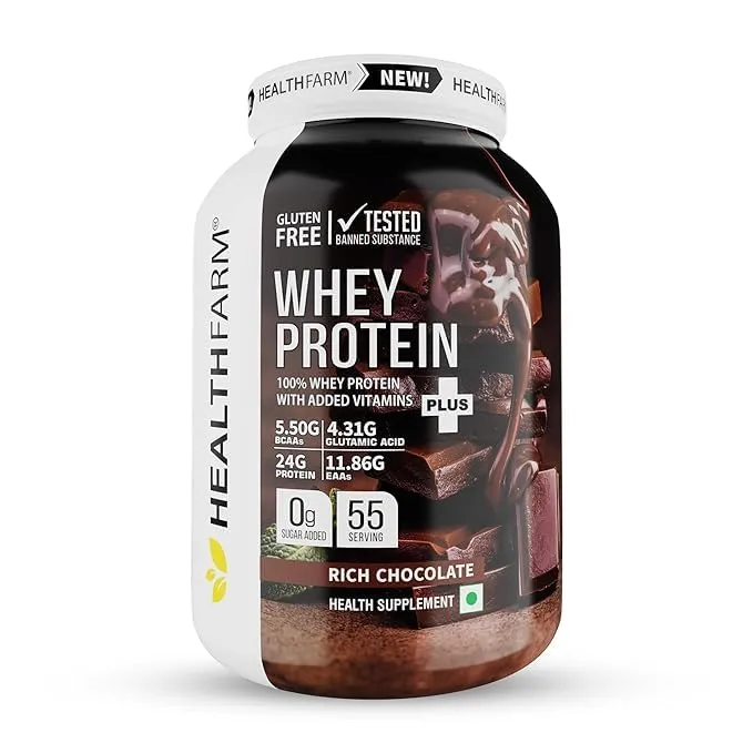 Whey Protein Plus with Added Vitamins (Rich Chocolate, 2kg - 4.4lb) | 24gm Protein Per Serving, Build Lean & Big Muscle