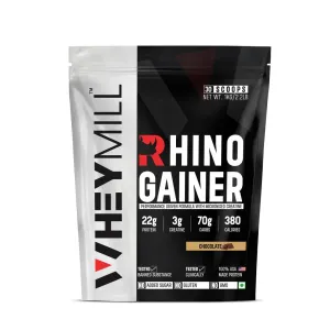 WHEYMILL RHINO Mass/Weight Gainer With Creatine Monohydrate | 1 kg / 2.2 lb, 30 Scoops, 380 Kcal, 22g Protein, 3g Creatine | Advance Gaining Formula | Chocolate