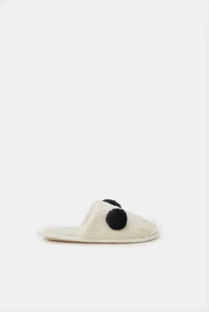 Women Beige Panda Closed Toe Slippers