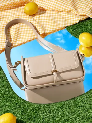 Women Beige Solid Structured Sling Bag