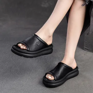 Women Casual Leather Soft Platform Slides Sandals