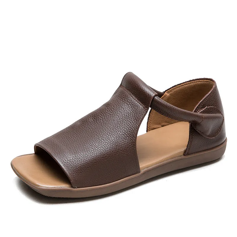 Women Minimalist Leather Flat Casual Sandals